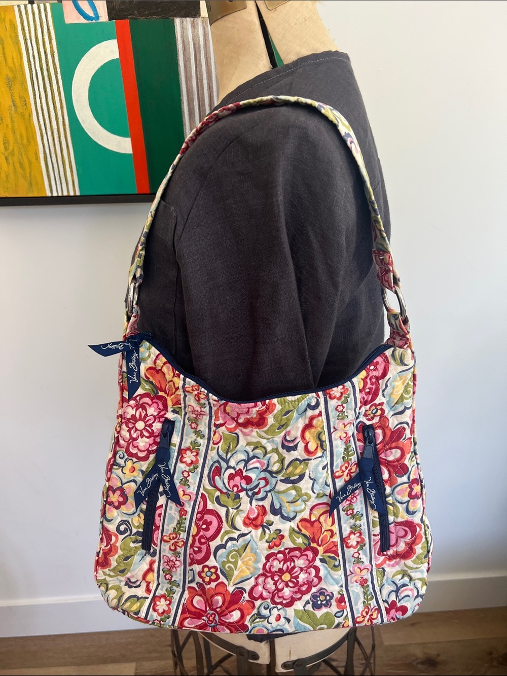 Vera Bradley Floral Quilted Shoulder Bag in Red, Pink, Green, Blue.